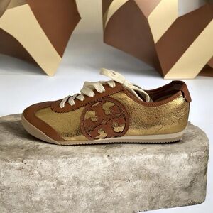 Tory Burch Gold and Tan Sneakers